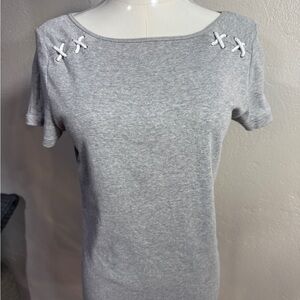Lauren Ralph Lauren Heather Grey Cotton Rope-Detail Top – Size M